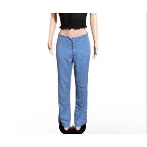 Women's high-waist blue elastic waist with buttons on hem pants M